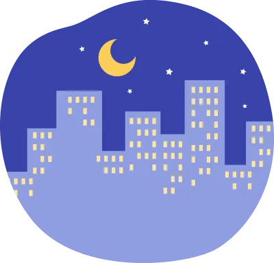 city night view from a irregular blue shape