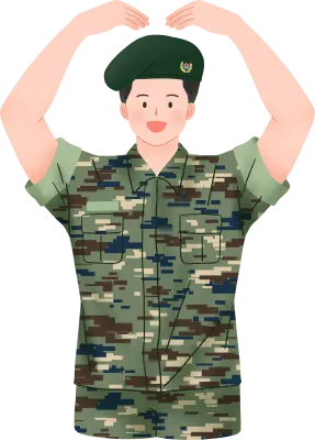 머리 위로 하트 하는 육군 군인 