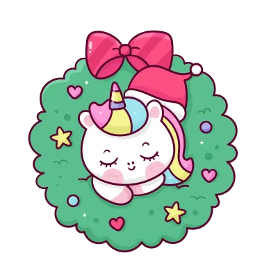 2 unicorn cartoon in christmas wreath kawaii animal-01