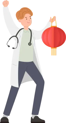 doctor or nurse or scientist male with chinese new year elements