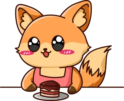 Cute and happy fox with cake cartoon illustration