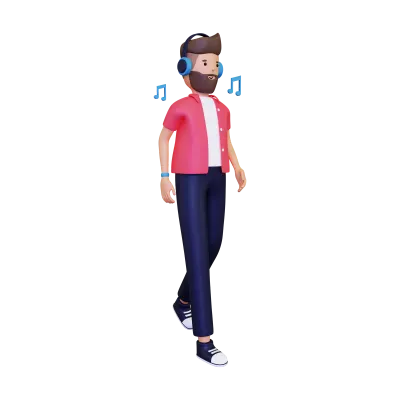 3d Walking while listening to music illustration