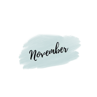november text label on grey water color brush