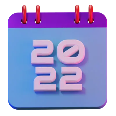 2022 new year calendar 3d render isolated, holiday celebration illustration
