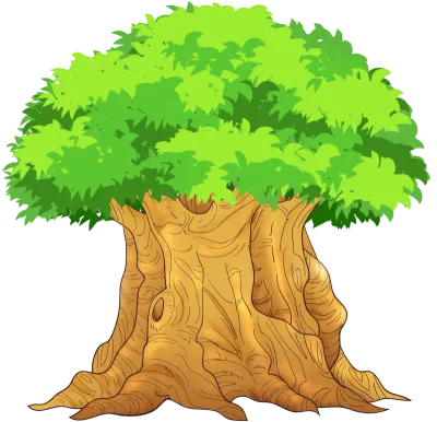 Big Tree Cartoon. Tree with Exuberant Green Foliage and Trunk. cartoon bush plant