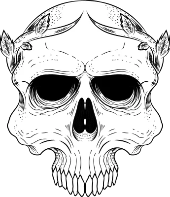 Human skull with plant and leaf artwork illustration