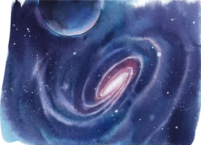 Galaxy watercolor,cartoon, space, poster, astronaut, rocket, planet, landscape, vector, outerspace,