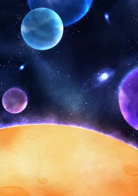 Astronaut and galaxy planets,watercolor, universe exploration,Cartoon spaceman