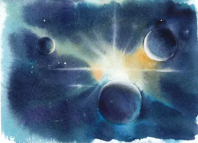 Galaxy watercolor,cartoon, space, poster, astronaut, rocket, planet, landscape, vector, outerspace,