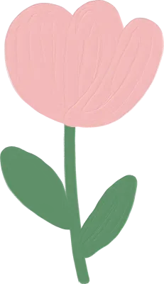 Peach cute tulip flower illustration hand drawn. Kawaii floral in oil paint style.