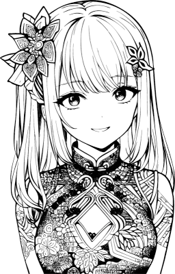 doodle_0001_A-beautiful-girl,-featuring-decorations-and-costumes,-doodle,-coloring-book