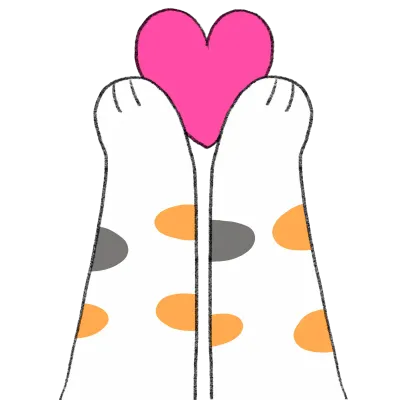 Cartoon cute character paw cat in love clipart.