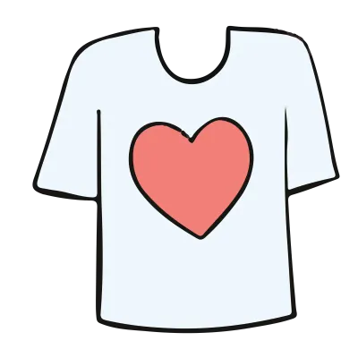 T-shirt with heart Hand Drawn doodle Flat color design