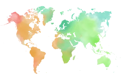 Colorful water color world map.
