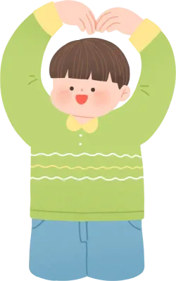 머리 위로 하트 하는 남자 어린이