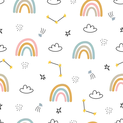 seamless pattern rainbow and clouds hand drawn design in cartoon style. transparent background
