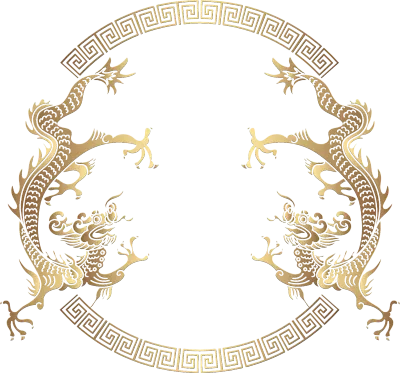 Chinese traditional paper cutting relief of luxury golden dragon and spiral tracery frame border