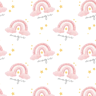 Cute pattern seamless background pink boho rainbow children watercolour illustration
