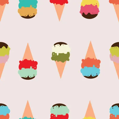 ice creams, Cartoon colorful Ice Cream Cone flavors. seamless Vector Art with pink background