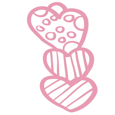 Lineart outline three pink heart valentine