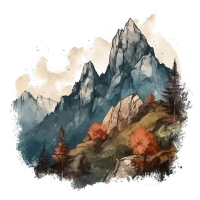 Watercolor painting of mountains