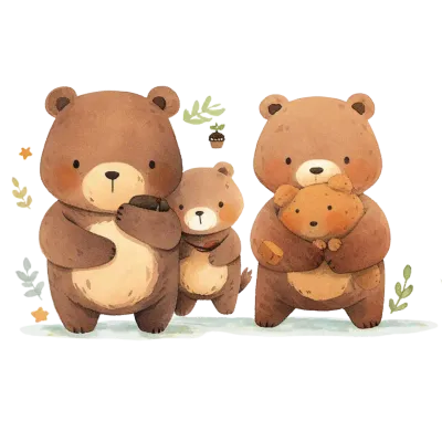 Watercolor Family Cute Bear Clipart