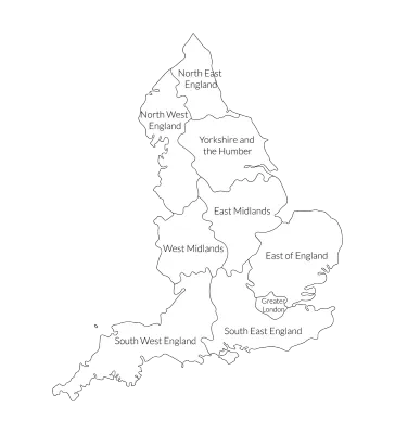 England region map, white color with label