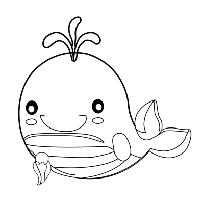 Cartoon whale outline style. Hand drawn cartoon whale illustration.