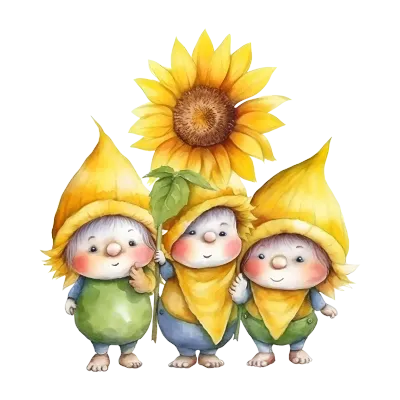 Watercolor Gnomes Sunflower Clipart Sublimation