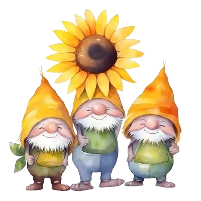 Watercolor Gnomes Sunflower Clipart Sublimation
