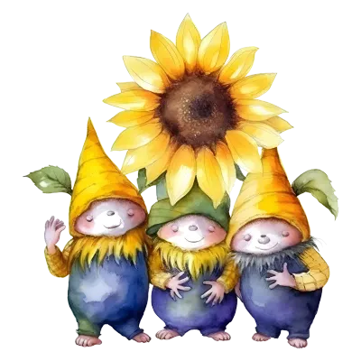 Watercolor Gnomes Sunflower Clipart Sublimation