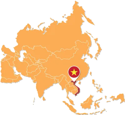 Vietnam map in Asia, Icons showing Vietnam location and flags.