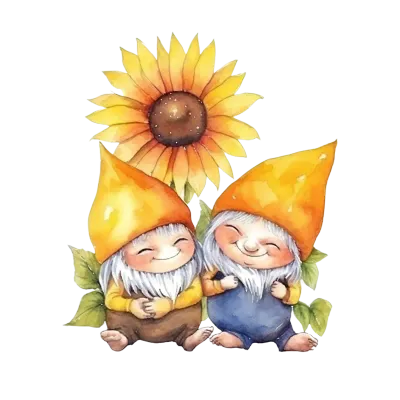 Watercolor Gnomes Sunflower Clipart Sublimation