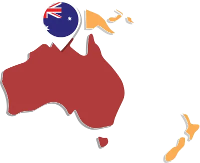 Australia map, Icons showing Australia location and flags.