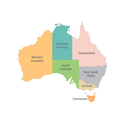 Australia Map Full Color High Detail Separated all states