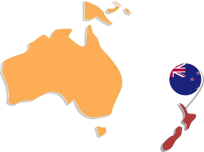 New Zealand map in Australia, Icons showing New Zealand location and flags.