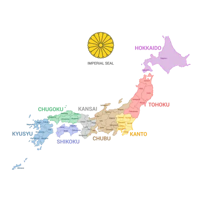 Japan Administrative Map Full Color High Detail Separated all Province