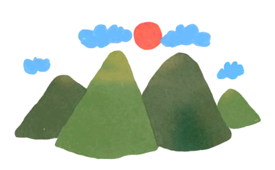 Set of cute cartoons, mountains, nature and forest floor.