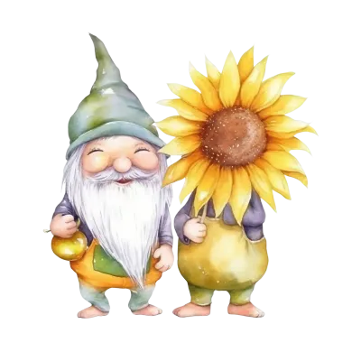 Watercolor Gnomes Sunflower Clipart Sublimation