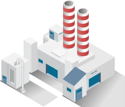 Isometric design concept illustration factory building with chimney