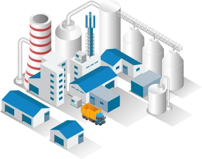 Isometric design concept illustration oil and gas factory pipes and tanks