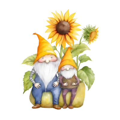 Watercolor Gnomes Sunflower Clipart Sublimation