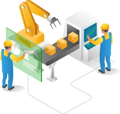 Flat isometric concept illustration cardboard packaging operator
