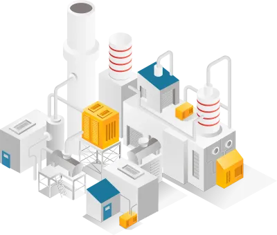 Flat isometric illustration concept oil and gas industry with chimneys and pipelines