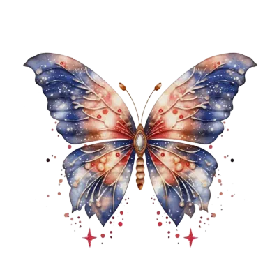 Watercolor Patriotic Butterfly 4th of July Illustration Clipart. Isolated butterfly Independence Day