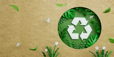 3d eco paper with green leaves on green background. save the planet and energy concept. 3d rendering