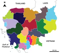 Cambodia map. High detailed with colorful device province include border countries, Thailand, Laos,
