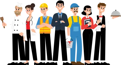Group of People in Different Professions. Businessman, Construction worker, Female Doctor,Teacher, W