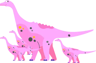 Cute Dino pink, standing and smile, comic cartoon Dino.