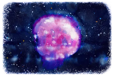 Tycho Supernova,galaxy,cosmos on dark sky, watercolor